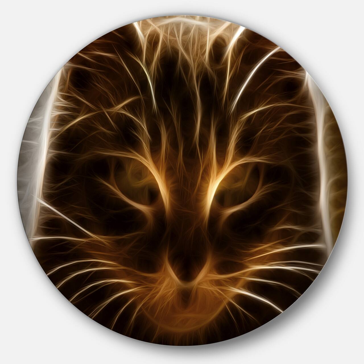 Designart - Glowing Fractal Cat Illustration' Ultra Vibrant Animal Metal Circle Wall Art